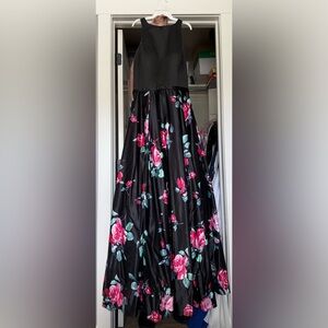 long black flower formal dress
